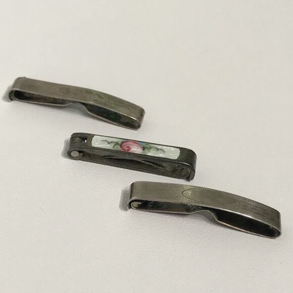 Vintage Guilloche Sterling Silver Enamel Hand Painted Rose Barrette Lot Set of 3 main image 14